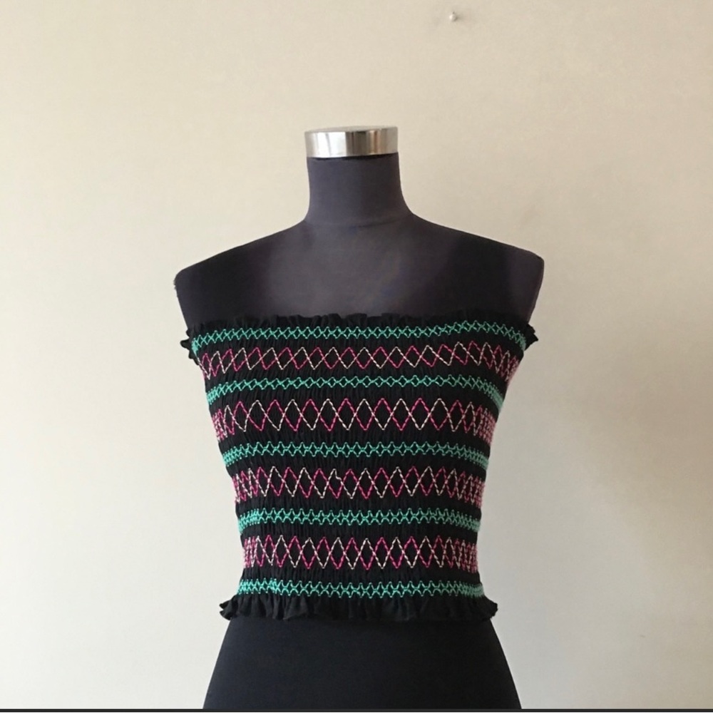 Black  Multicolor Striped Smocked Top